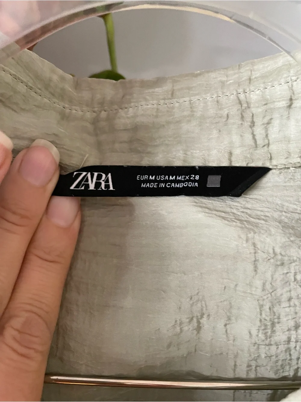 Zara Light Sage Crinkled Wide-Leg Jumpsuit Set